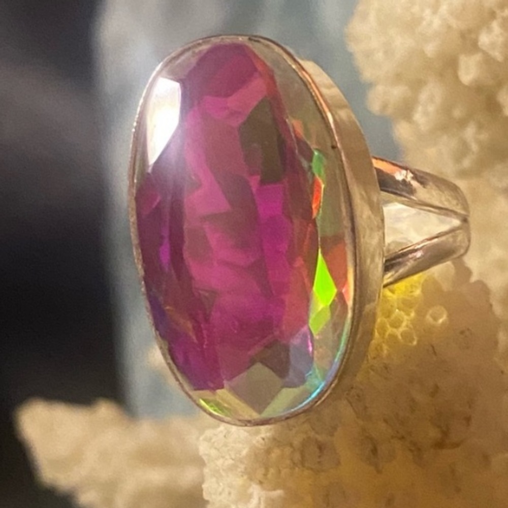 Sparkly Rainbow Mystic Topaz faceted cut statement ring